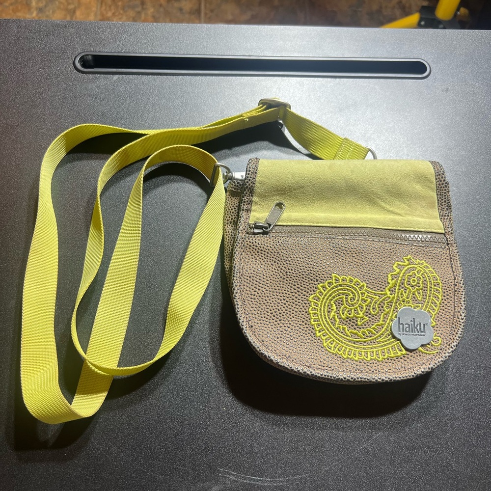Haiku Brown Bag with Yellow Paisley Embroidery